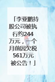 李亚鹏持股公司被执行约244万元，一个月前因欠税561万元被公告！