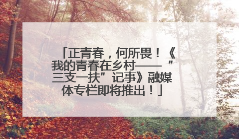 正青春，何所畏！《我的青春在乡村——“三支一扶”记事》融媒体专栏即将推出！